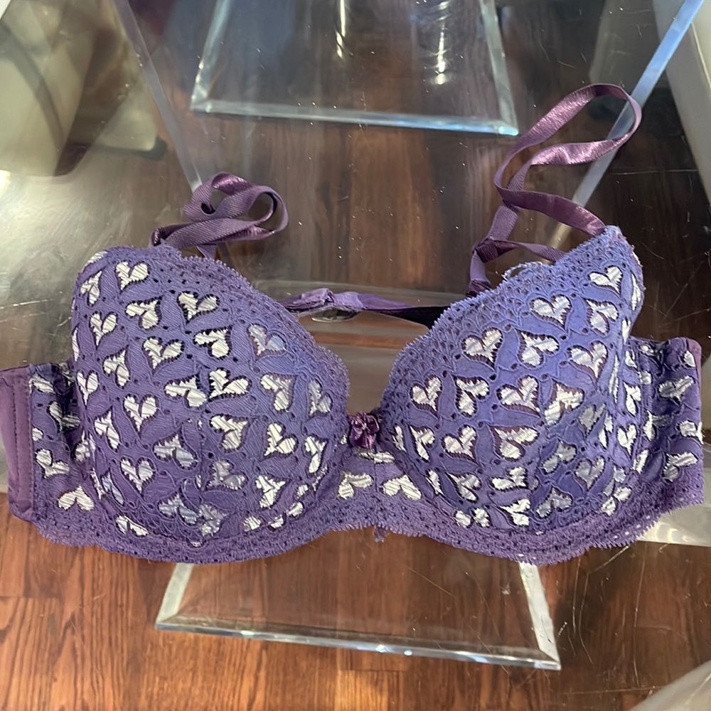 Lady Q heart push up purple lace wire bra 38c